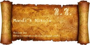 Manák Nikola névjegykártya
